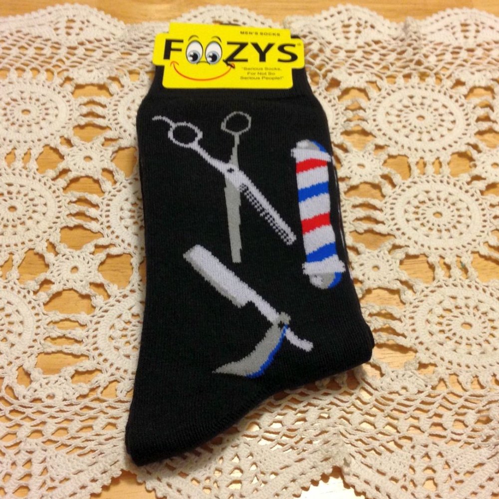 Men's Socks - Foozys Men's Socks, Barber Theme, black  background